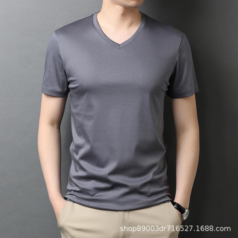 Summer New Casual Korean Style Short-Sleeved T-shirt Young Men's Thin Solid Color and V-neck Bottoming Polo Shirt Men's Clothing