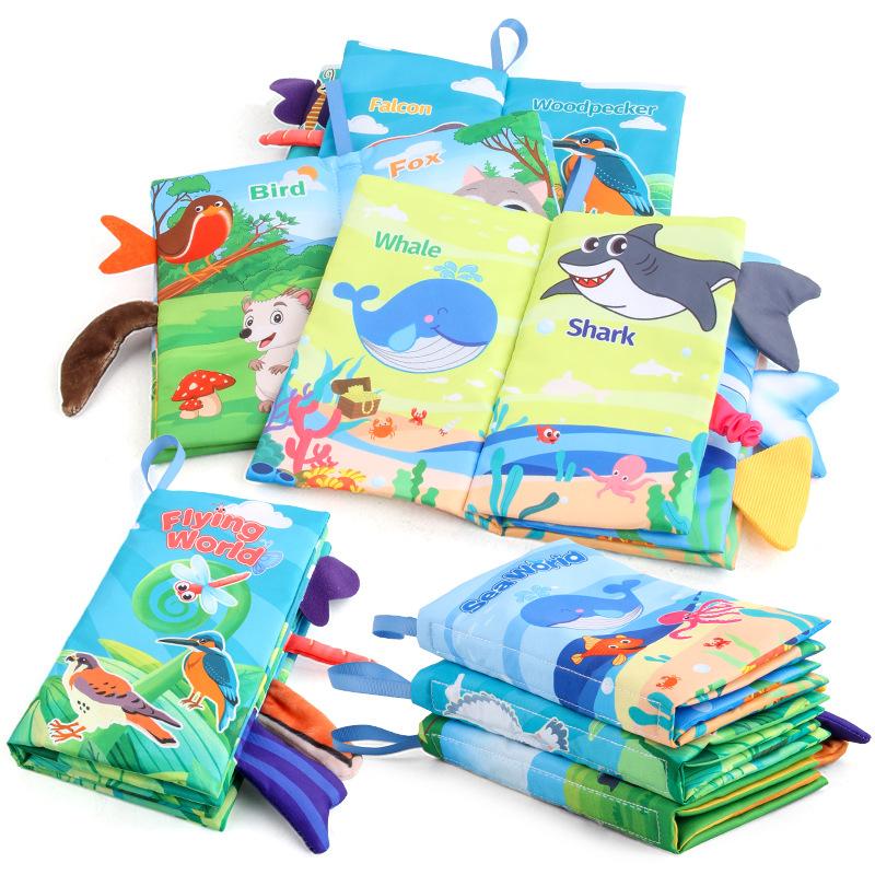Bébé Bébé Mer, Terre et Air Livre en Tissu Queue, Océan Forêt Animal Volant Livre de Paume Jouet d'Éducation Précoce avec Papier Bruissant