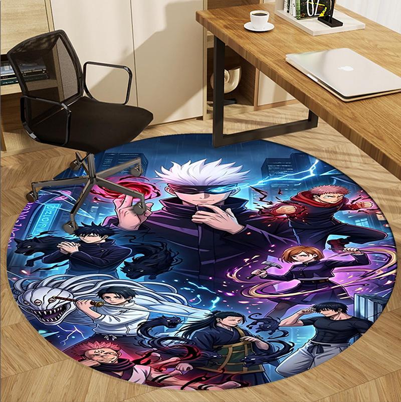 Jujutsu Kaisen Pattern Round Rug, Indoor/Outdoor Mat, for Picnic, Gameroom, Bedroom, Office, Living Room, Home Decor Carpet, Birthday Gift