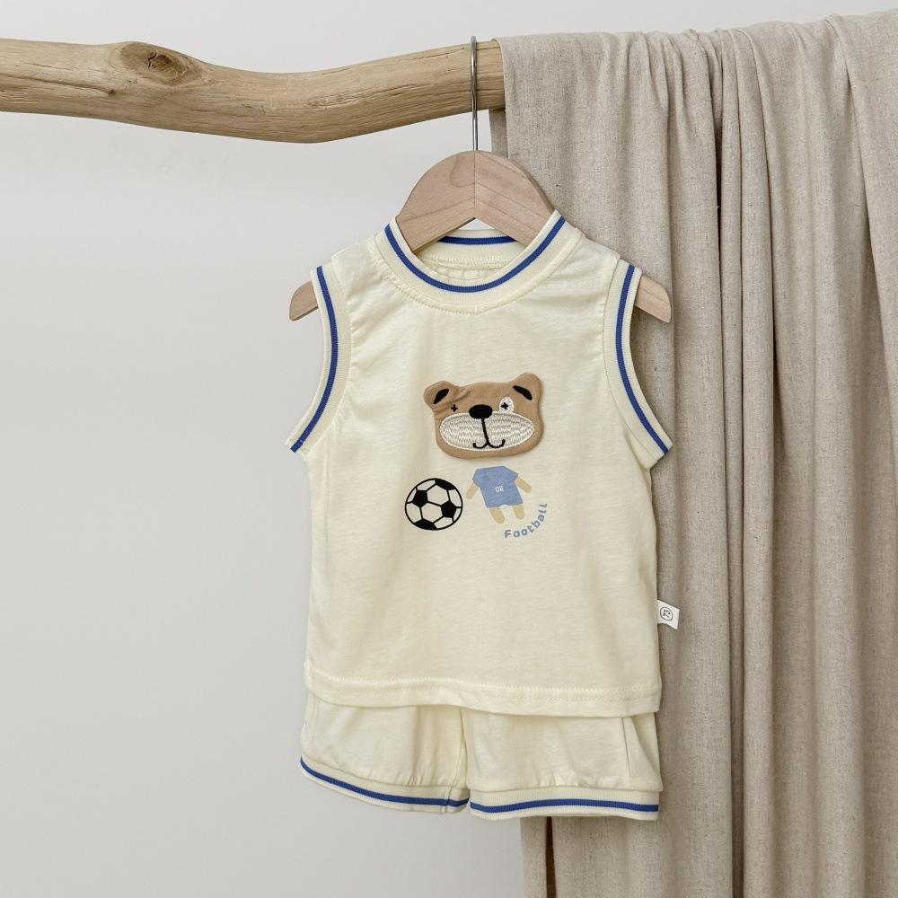 Korean Style Summer Baby Clothes Set: Cartoon Bear Sleeveless Vest with Shorts for Boys and Girls