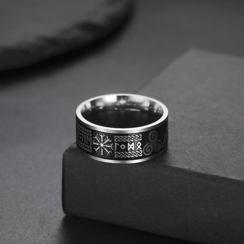 VASSAGO Viking Celtic Runes Ring For Men Triquetra Trinity Norse Jewelry Black Ring Good Luck Irish Mens Jewelry