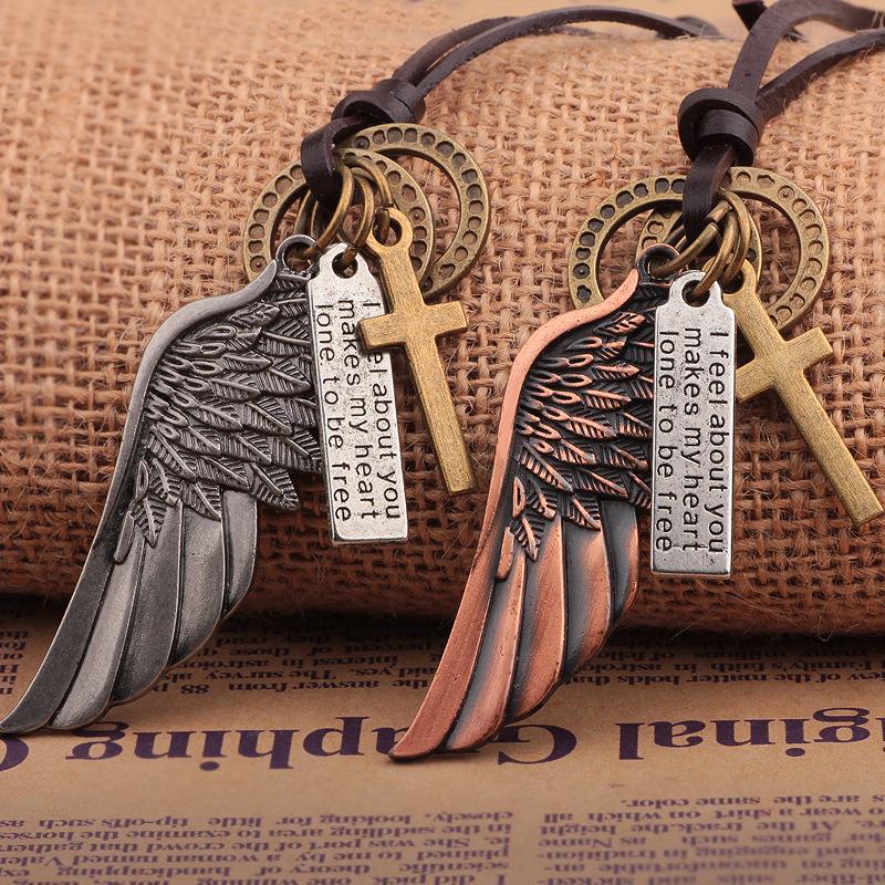 

Angel Wings Genuine Leather Cowhide Necklace - European & American Style Hip Hop Jewelry