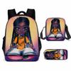 African Girl Schoolbag Three-piece Set, Primary School Students Backpack, Computer Bag, Large Capacity