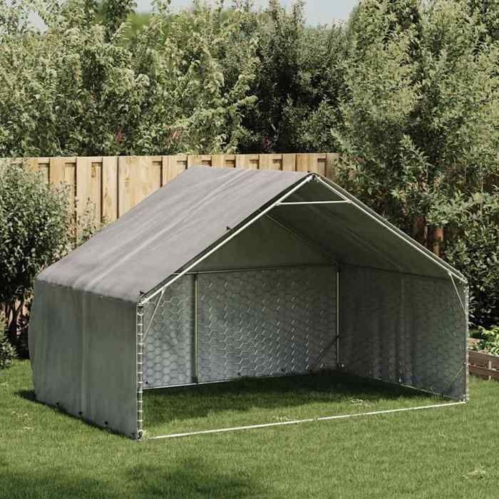 VidaXL Chenil d'extérieur pour chiens housse 3x2x1,9 m acier galvanisé, cage de chien d'extérieur, grande cage de chien, 4105409