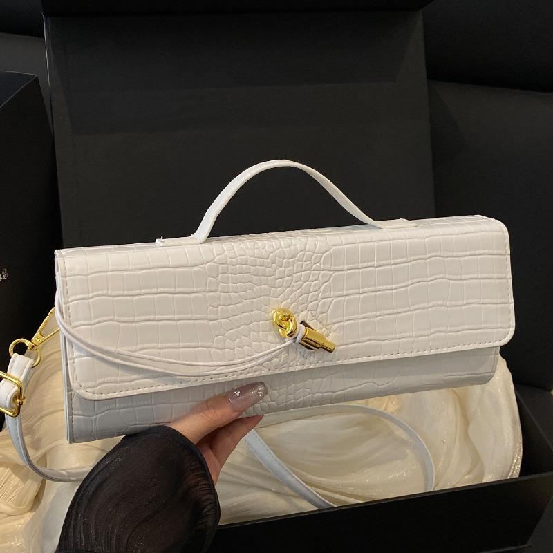Women's bag crocodile pattern dinner bag baguette bag diagonal lock horizontal handbag new shoulder messenger bag women