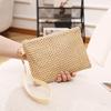 Fashion Straw Woven Bag For Women Hollow Out Beach Handbag With Wrist Strap Portable Phone Purse Solid Color Simple Cash Bag Summer Accessory