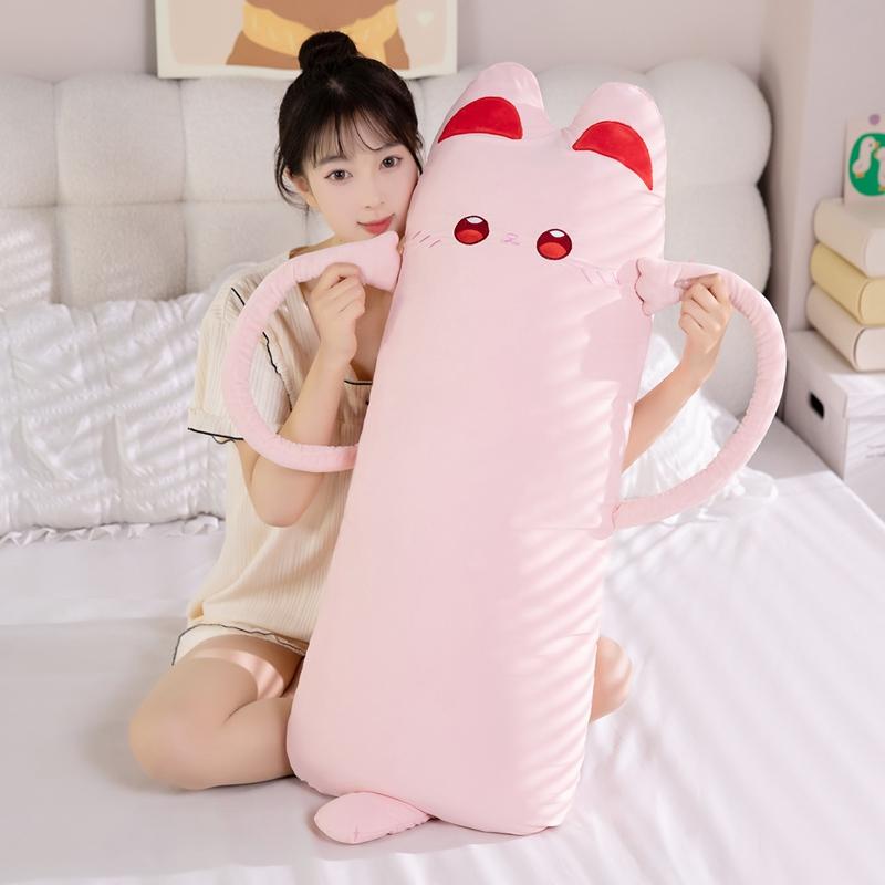 Cute Soft Cat Plush Toys Cartoon Animal Long Cat Pillow Leg Clamp Washable Sleeping Companion Throw Pillow