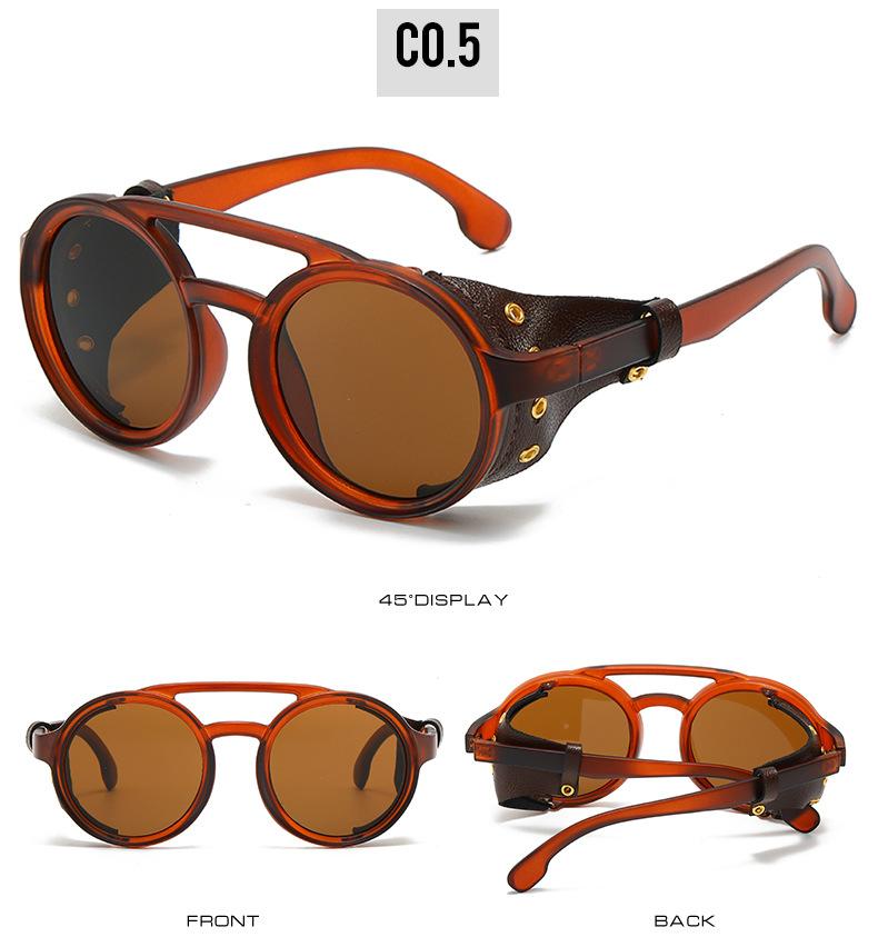 Vintage Sunglasses Male Female Leather Round Glasses Retro Goggles Anti- Wind Outdoors Sports Sun Eyeglasses UV400 Gafas De Sol