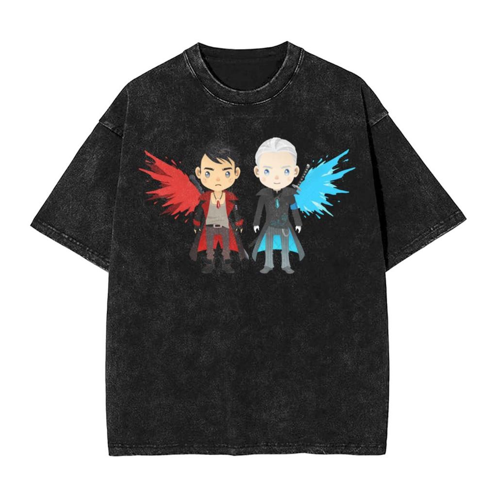 Washed T Shirts DMC Devil May Cry Demon Brothers TShirts Harajuku Streetwear Cotton Graphic Tops Tops Tees Men Women