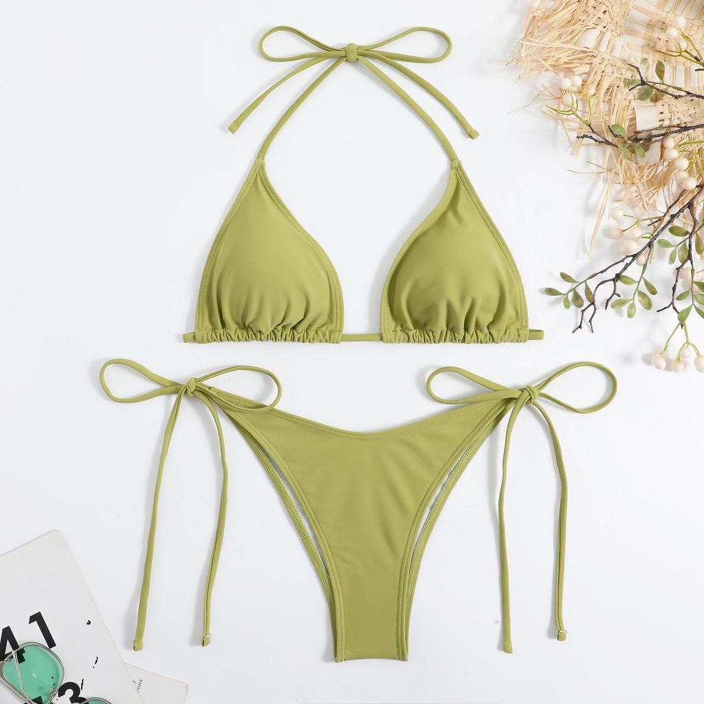 Nylon Multi-Color Split Strap Triangle Bikini for Women