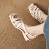 Fashion New Summer Sandals Genuine Leather Women Shoes Square Toe Sandals for Women Fashion Roman Sandals Shoes Chunky Heels Purple;