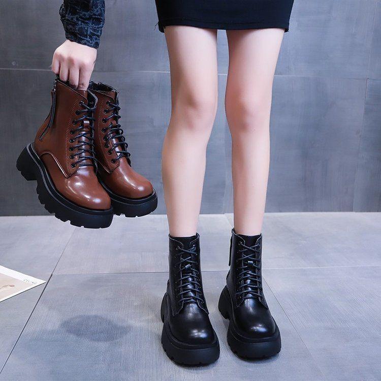 Double Zipper Thick-soled Martin Boots Children's Spring and Autumn New Inner Heightening Retro Cigarette Boots
