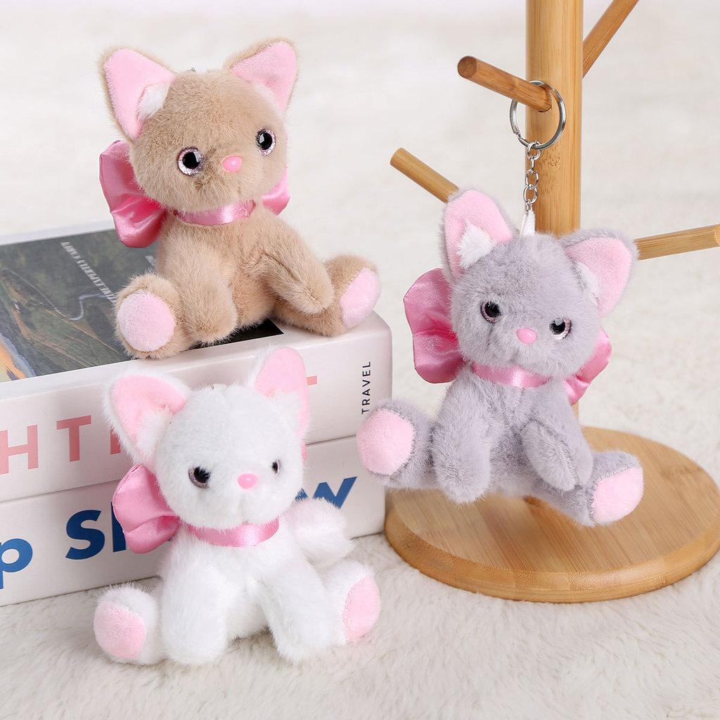 Plush Cat Keychain With Bow For Girls Gift And Bag Decoration