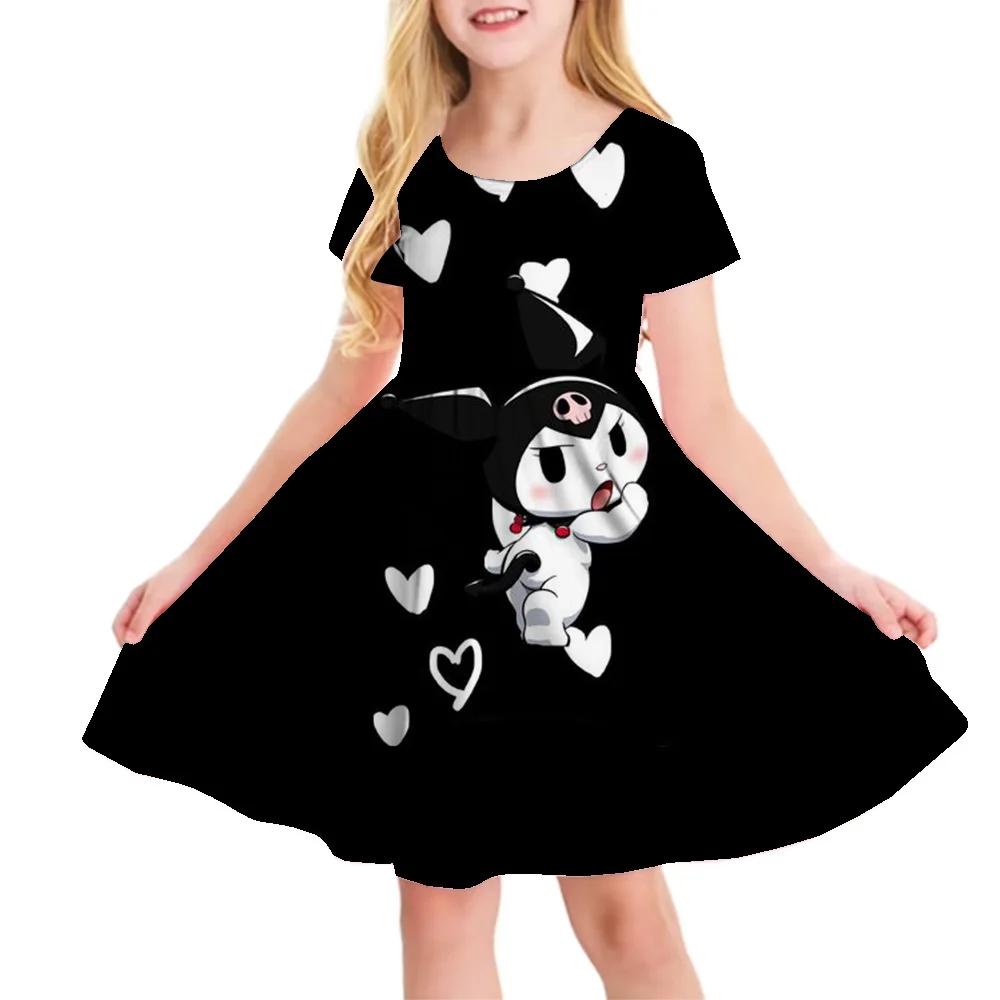 Sanrio New Summer Girls Dress Fashion Cartoon Cute Cinnamoroll &Hello Kitty 3D Printing Dress Kid Short Sleeve Princess Clothing