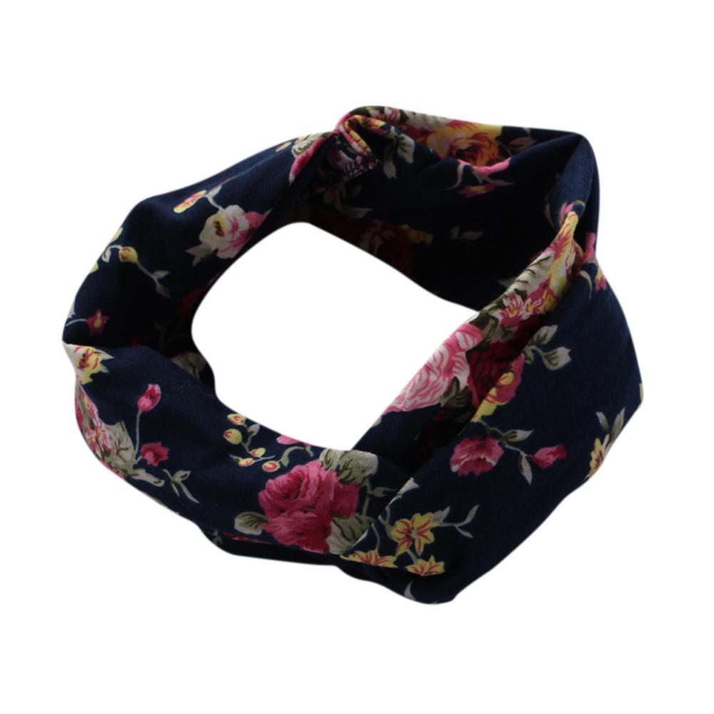 Bohemian Cross Headbands Retro Floral Print Turban Headwrap Elastic Hairband For Women Girl