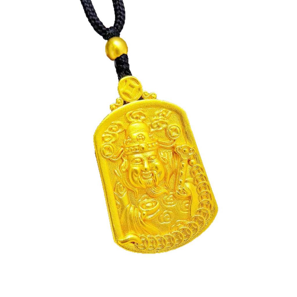 Guochao Wealth God Pendant: Chinese-Style Alloy Necklace with Woven Rope for Couples