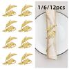 1/6/12pcs Metal Napkin Ring Buckles Gold Leaf Dinnig Table Decoration Napkin Holder  Kitchen