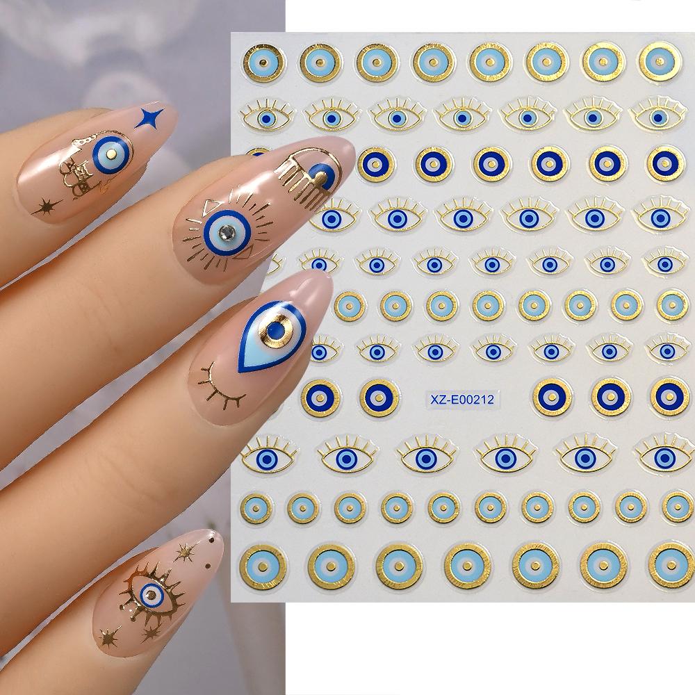 1 pièce Stickers pour ongles Motifs Yeux 3D/Étoiles/Serpent Décorations Nail Art Œil d'Ange Motifs Œil Maléfique Doré et Bleu Accessoires Manucure DIY * beige