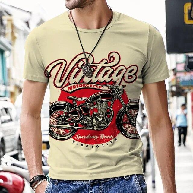 T-Shirts For Men 3D Prints Vintage Motorcycle Graph Casual Plus Size Short Sleeve Top Y2k Fashion Streetwear Men's Clothing Tees