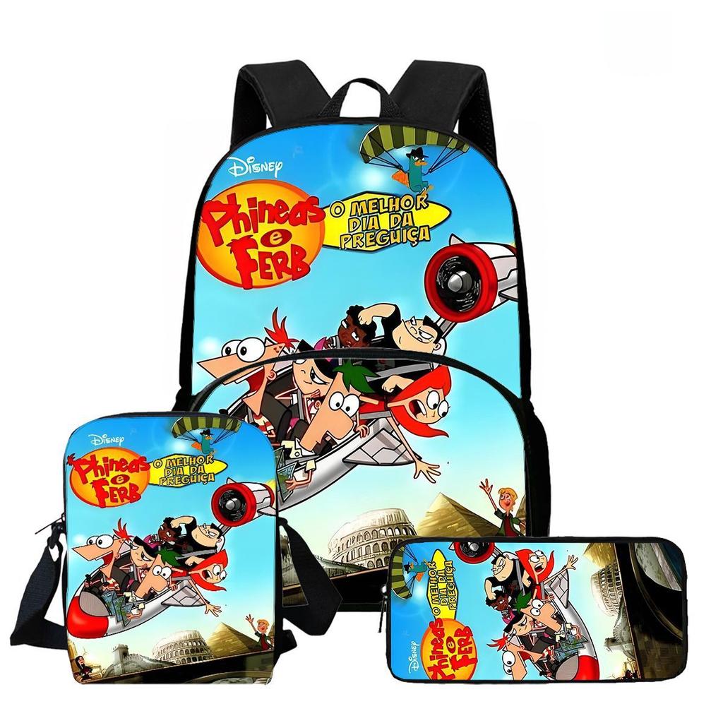 Phineas And Ferb Backpack Cartoon High Definition Printing Multifunctional Spine Protection Lightweight School Bag