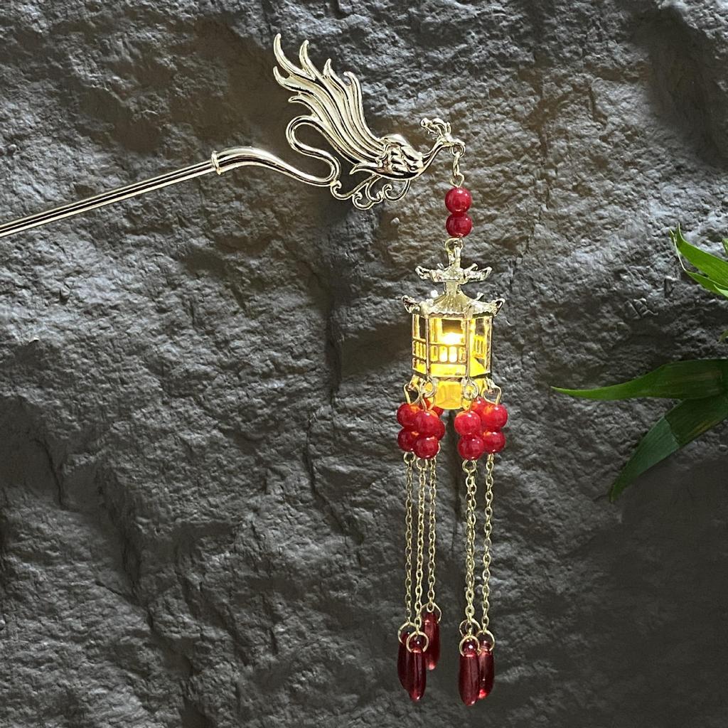 Fermacapelli Lanterna Luminosa di Alta Gamma per Gonne Hanfu - Popolare Accessorio Stile Paesaggistico