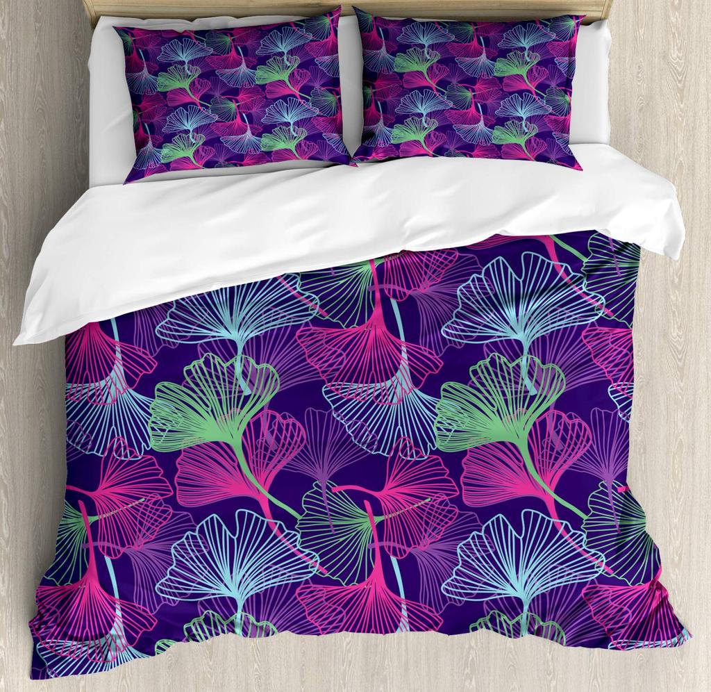 Duvet Cover Sets Ginkgo Leaves Pattern Nature Botanical Leaf Aesthetic Bedding Sets with 2 Pillow Shams Queen King Size No Quilt