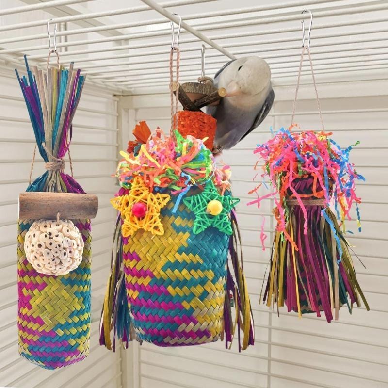 Weaving Parrot Toy Cage Tearing Chewing Toy Natural Parrot Climbing Toy X3UC
