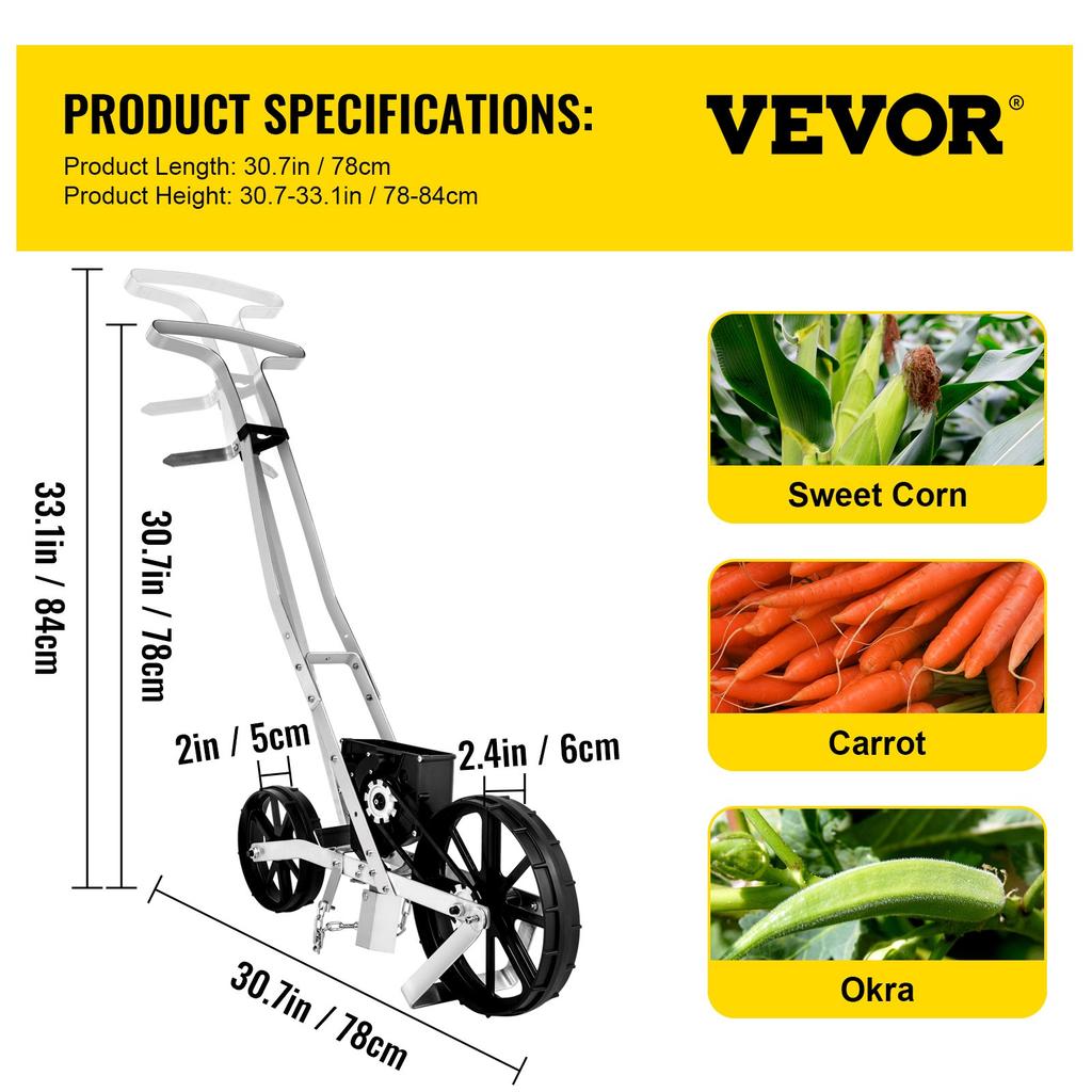 VEVOR Garden Seeder, Metal Precision Garden Push Seeder With 6 Seed Plates, Walk-Behind Row Crop Planter