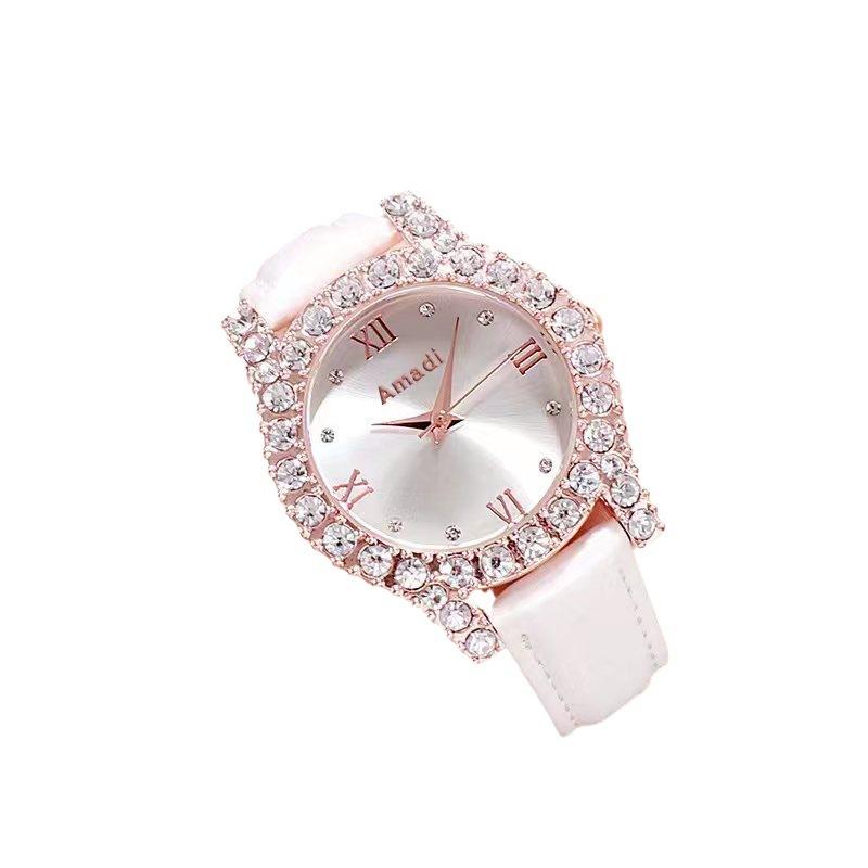 Student Fashion Sun Pattern Women'S Watch Women'S Fashion Trend Rhinestone Bright Leather Strap Casual Versatile Quartz Watch
