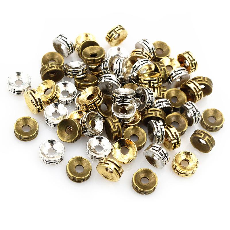 50 Stück 7,5x3mm Abstandshalter Perlen Bronze Gold Silber Farbe Metallkugel Quetsch-Endkappen Stopper DIY Schmuckherstellung Zubehör