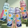 1PC Beach Surfboard Palm Tree 750ml Color Plastic Sports Water Bottle Leakproof Flip Straw Lid Suitable for Sports Office Home Use