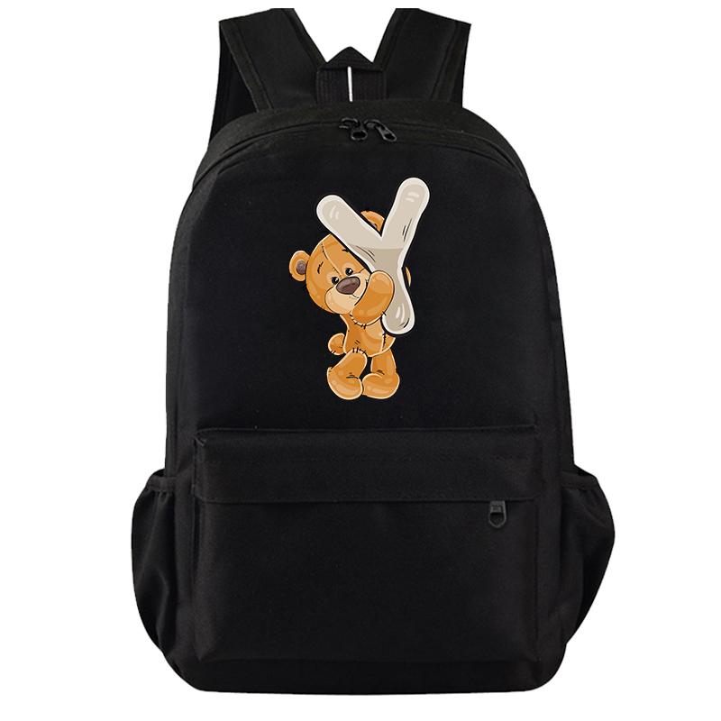 Cartoon Little Bear 26 Englische Buchstaben Rucksack Teenager Schultasche für Mädchen Jungen Rucksack Große Kapazität Büchertasche für Kindergeschenke