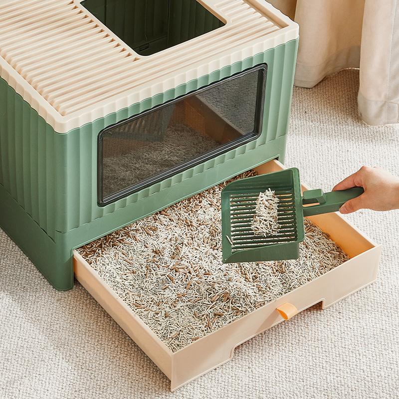 Drawer-type Foldable Cat Litter Box Household Semi-enclosed Anti-odor Cat Toilet Large Cat Poop Basin Potty Pet Supplies