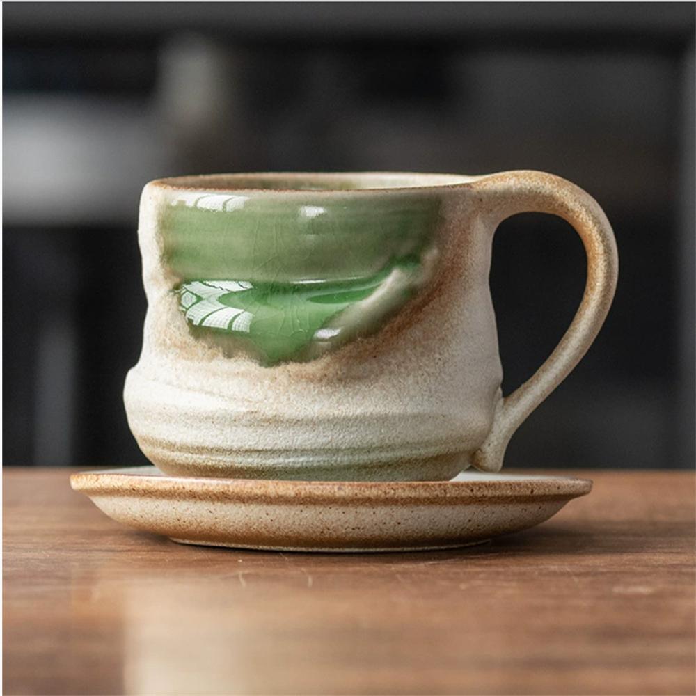 1X Japanese Style Creative Retro Ceramic Coffee Cup Mugs Saucer Set Tea Coarse Coffee Milk Cups Mug