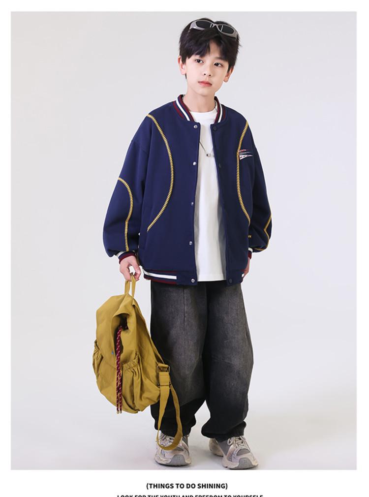 2026 Retro High Street Baseballjacke für Jungen mit Stickerei - Schwere Freizeit-Frühlings-/Herbst-Oberbekleidung