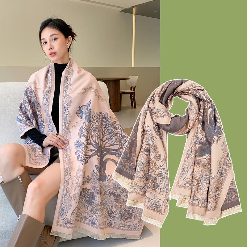 Simple and versatile comfortable and breathable shawl retro personalized big tree printing scarf casual versatile warm breathable scarf 65*190cm розовый
