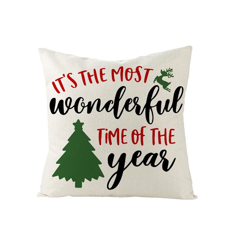 Christmas Pillow Cover Christmas Pillow Polyester Cartoon Print Holiday Home Sofa Cushion Cover