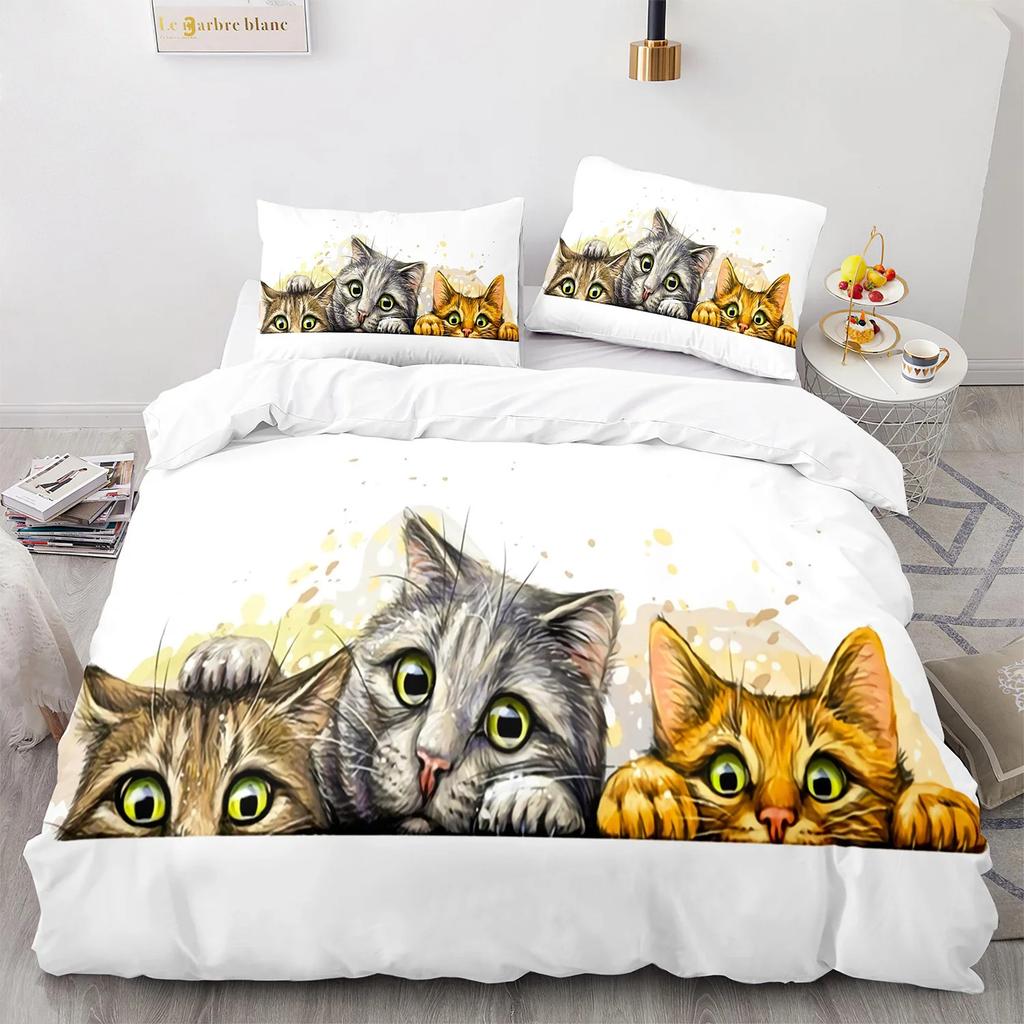 Cute Cat Animal Bedding Set Single Twin Double Queen King Cal King Size Bed Linen Set