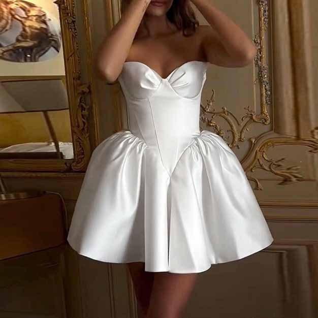 2026 European and American New Waist Dress Short Skirt Sexy Temperament A Swing One-word Shoulder Tube Top Dress Dress Women