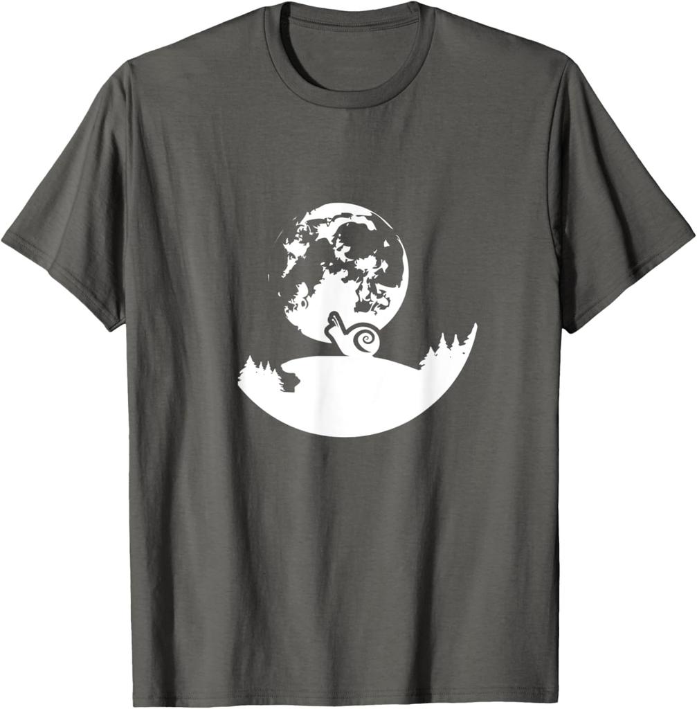 Snail Moon Snail Climbing Nightscape Graphic TShirt Casual Cotton Crewneck Tee For Men