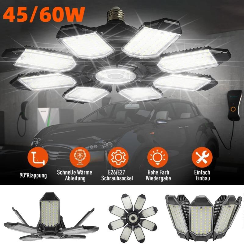 45/60W Leistungsstarke Garagenleuchte LED Faltbare LED-Lampen E27 Verstellbare Mehrfeld-Deckenleuchte für Werkstattlagerbeleuchtung