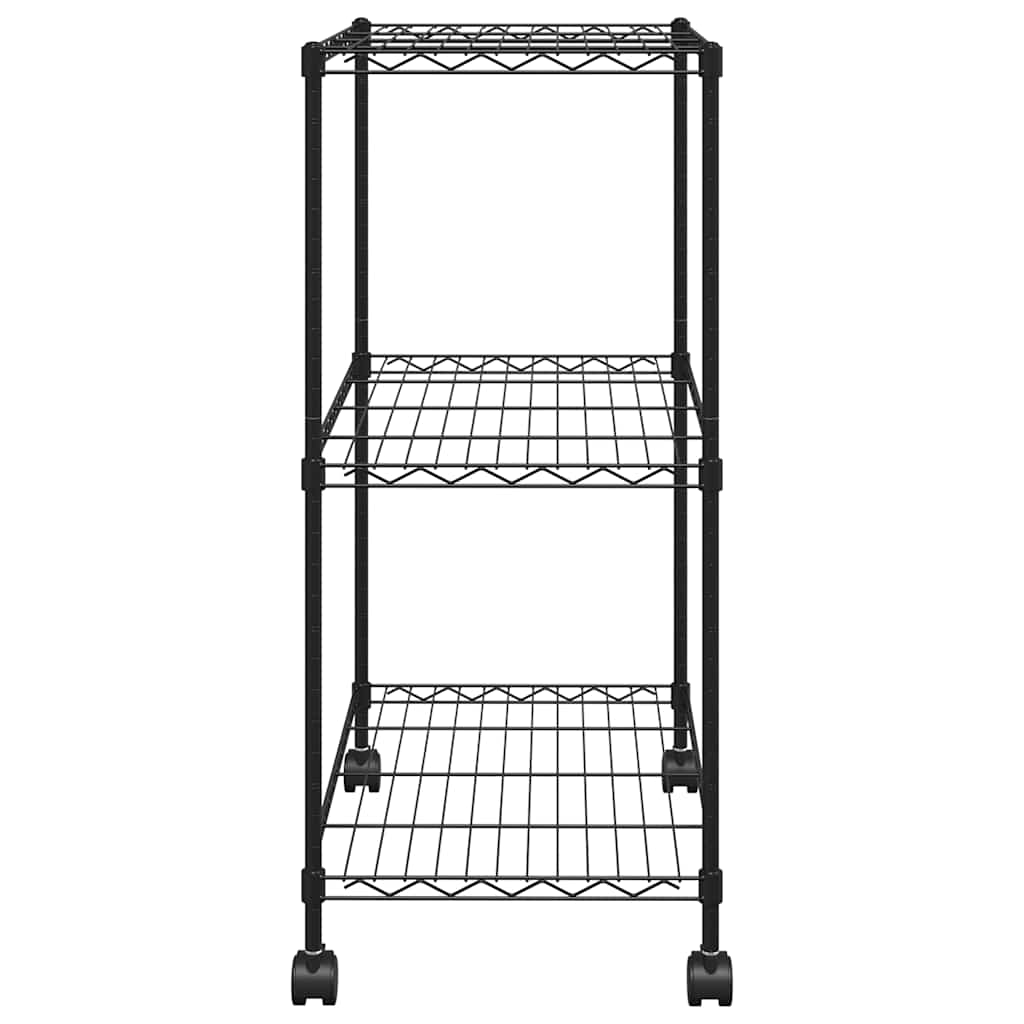 Storage Shelving Unit with 3 Shelves and Casters 60 x 35 x 81 cm Black 150 kg Capacity