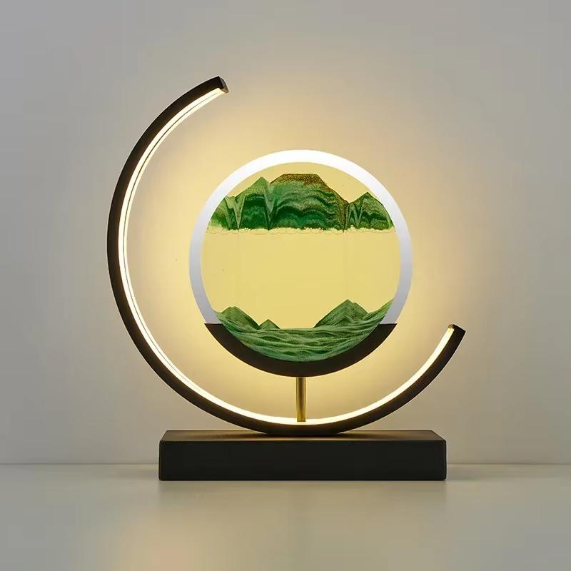 Sandscape Moving Sand Art Picture Table Lamp Quicksand 3D Dynamic Liquid Hourglass Flowing Sand Painting Bedroom Home Decor Gift