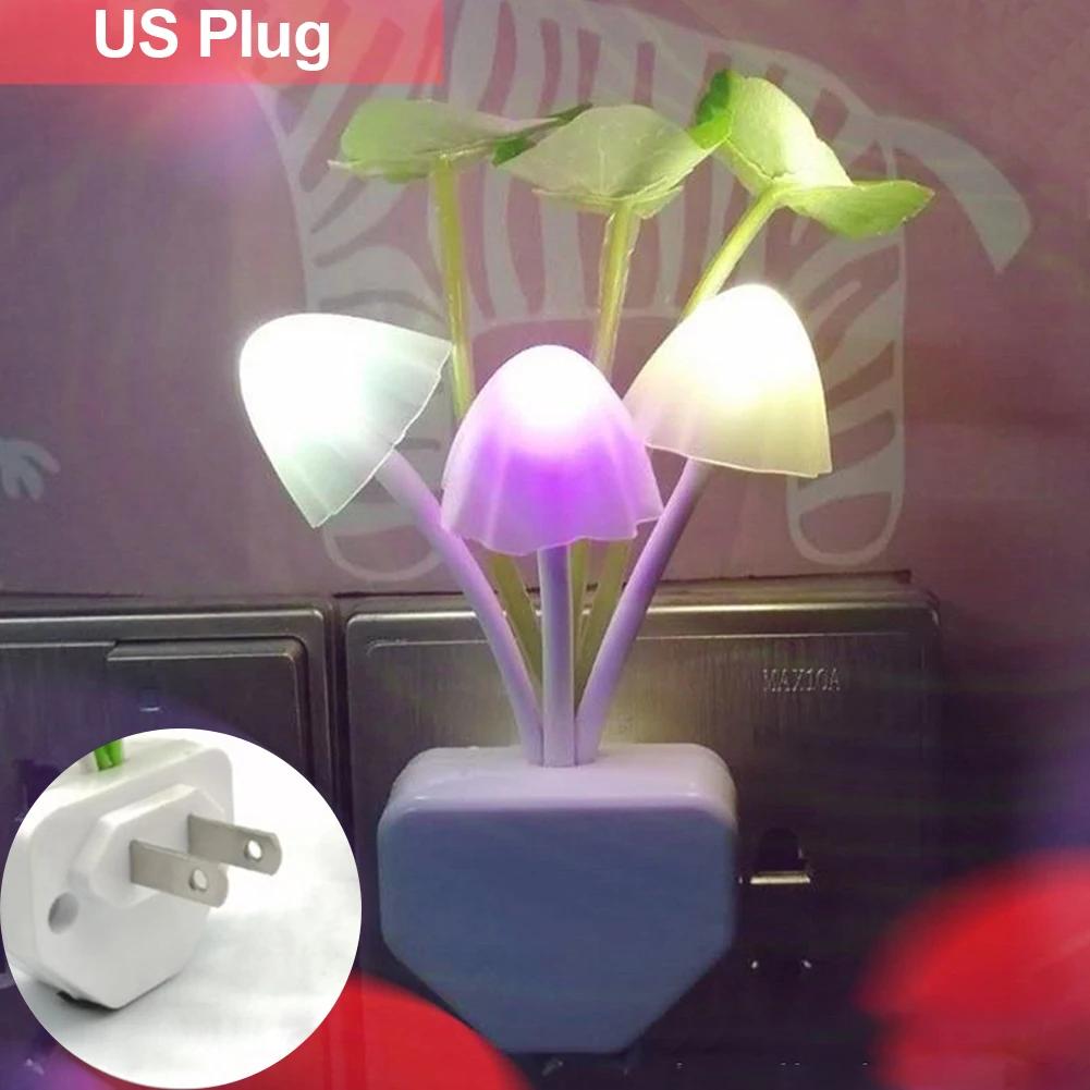 Mushroom Night Light LED Bedside Lamp EU / US Plug 7 Color Changing Light-controlled Sensor for Babyroom Bedroom Home Decor