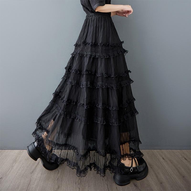 Black Plus Size Mesh Lace High Waist Vintage Summer Casual Loose Long for Woman Skirts Womens Skirt