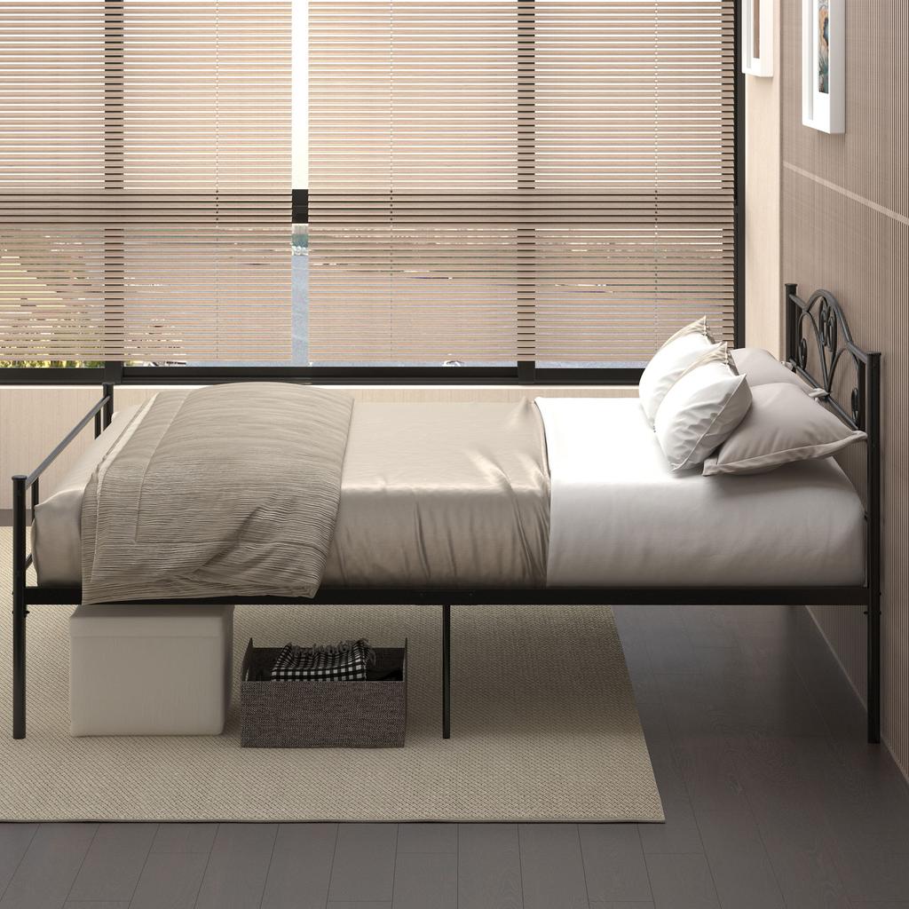 Metal Bed Frame with Headboard, 300 kg Load Capacity, 145L x 211W x 106H cm, Black