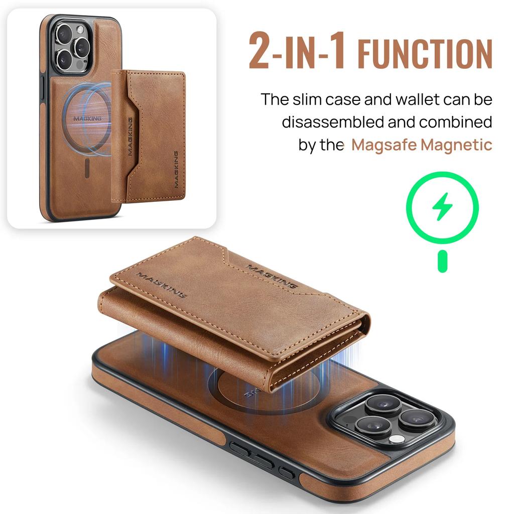 2 In 1 Detachable Magnetic Cards Solt Wallet Leather Case For iPhone 16 Pro Max 15 Plus 14 13 12 For Magsafe Wireless Charging