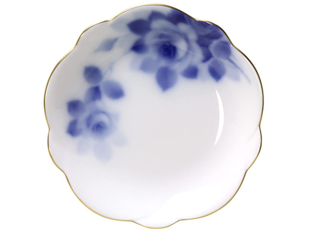 Okura Pottery Blue Rose (8011) Plum-Shaped Small Plate, Made In Japan, 114H/8011-A