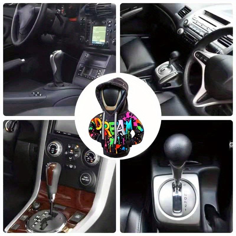 1PC Creative Graffiti Pattern Hoodie Car Shift Knob Cover, Polyester Fiber Gear Shift Dust Cover, Universal Fit for Car Decoration and Gift