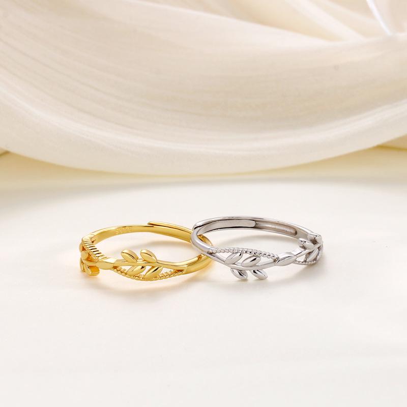 S925 Sterling Silver Wheat Ear Open Ring for Women - Elegant, Simple, Branch & Leaf Design